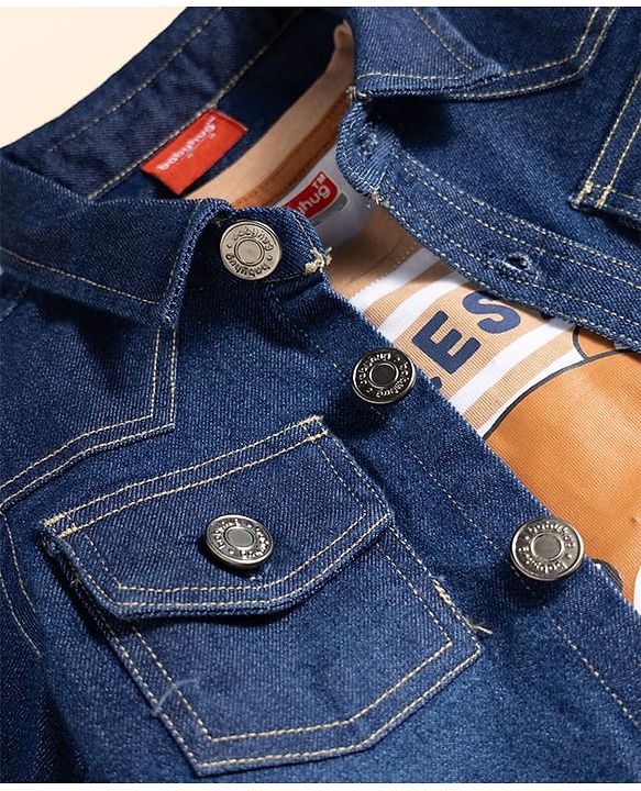 Babyhug Denim Woven Full Sleeves Shirt & Trouser Set With Printed Inner Tee - Blue & Brown