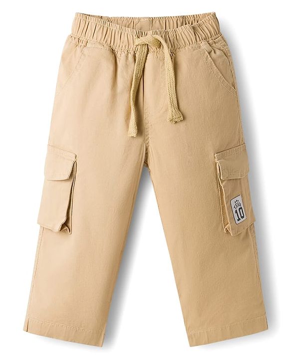 Babyhug Woven Full Sleeves Denim Shirt & Trouser Set With NY Embroidery - Blue & Beige