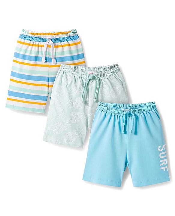 Babyhug Single Jersey Knit Mid Thigh Striped & Pineapple Printed Shorts Pack of 3 - Multicolor