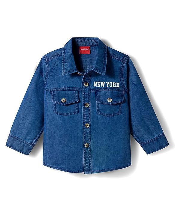 Babyhug Denim Woven Full Sleeves Shirt & Jeans Set with New York Print - Blue