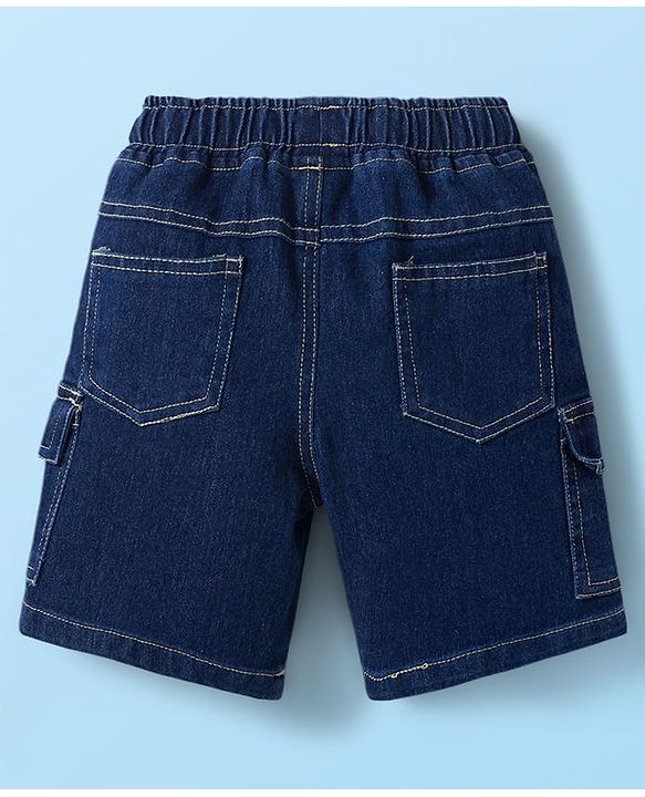 Babyhug Cotton Woven Half Sleeves Checkered Shirt & Denim Shorts Set - Navy Blue
