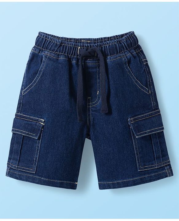 Babyhug Cotton Woven Half Sleeves Checkered Shirt & Denim Shorts Set - Navy Blue