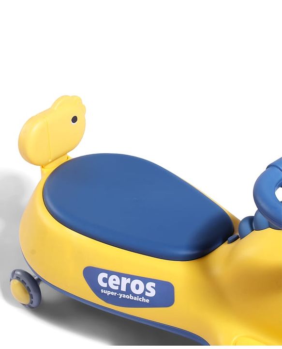 Babyhug Dino Kids Swing Car with ABEC 7 Bearing Lights & Music- Yellow| Smooth PU LED Wheels| Easy to Operate| Built for Rough Play| Encourages Physical Activity| For Kids of 3 to 8 years| Sport Gift