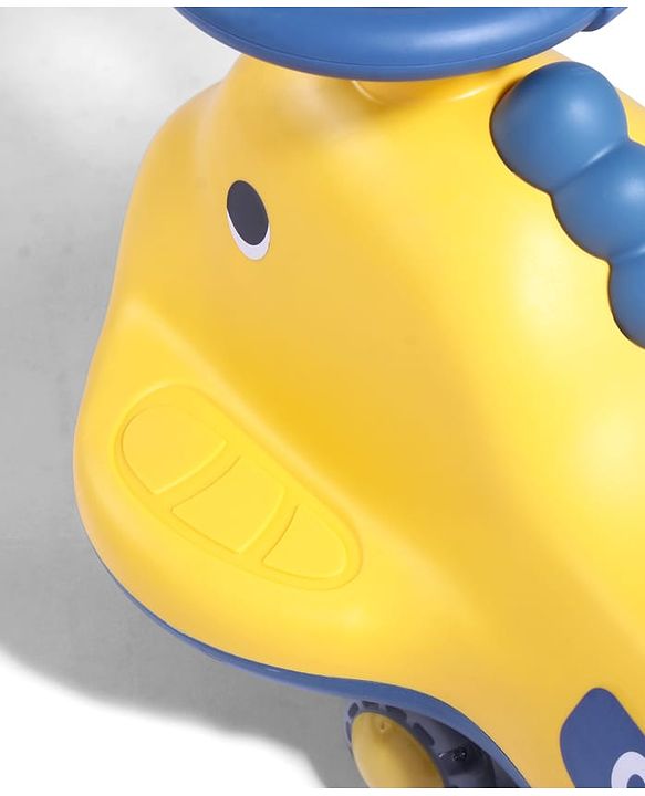 Babyhug Dino Kids Swing Car with ABEC 7 Bearing Lights & Music- Yellow| Smooth PU LED Wheels| Easy to Operate| Built for Rough Play| Encourages Physical Activity| For Kids of 3 to 8 years| Sport Gift