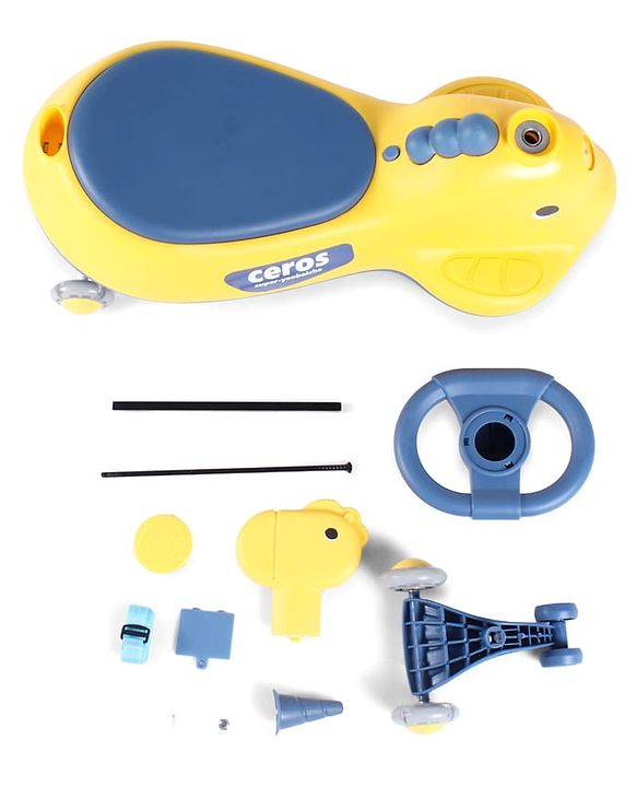Babyhug Dino Kids Swing Car with ABEC 7 Bearing Lights & Music- Yellow| Smooth PU LED Wheels| Easy to Operate| Built for Rough Play| Encourages Physical Activity| For Kids of 3 to 8 years| Sport Gift