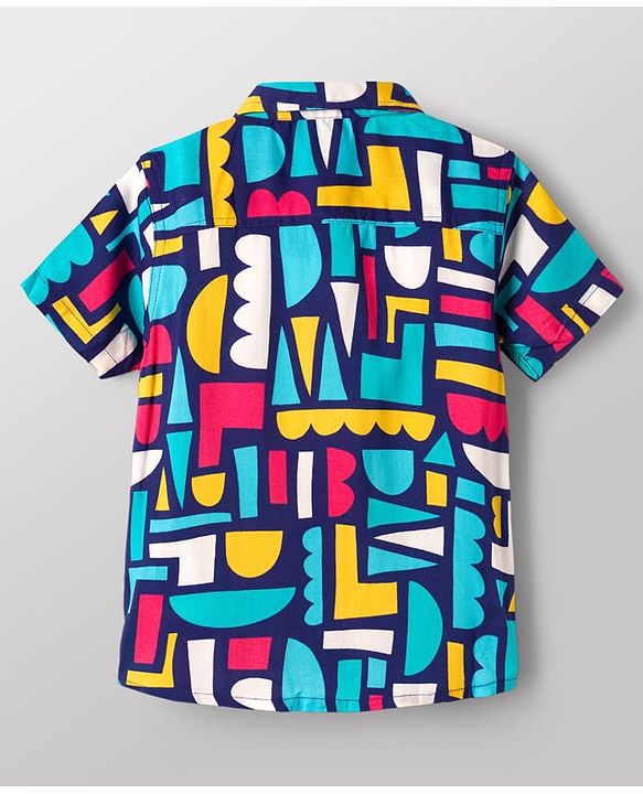 Babyhug Rayon Knit Half Sleeves Printed Shirt & Denim Shorts Set with Inner Tee - Blue