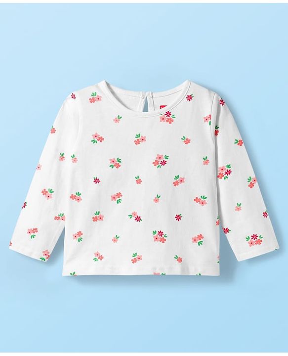 Babyhug Cotton Woven Frock with Full Sleeves Inner Tee Floral Print & Embroidery - Red & White