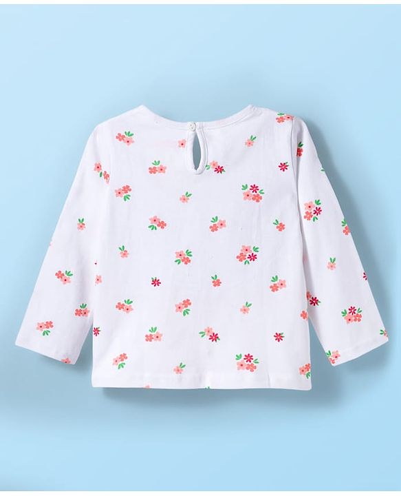 Babyhug Cotton Woven Frock with Full Sleeves Inner Tee Floral Print & Embroidery - Red & White