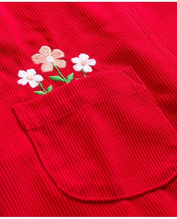 Babyhug Cotton Woven Frock with Full Sleeves Inner Tee Floral Print & Embroidery - Red & White