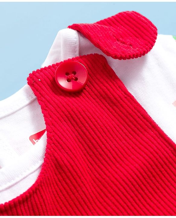 Babyhug Cotton Woven Frock with Full Sleeves Inner Tee Floral Print & Embroidery - Red & White