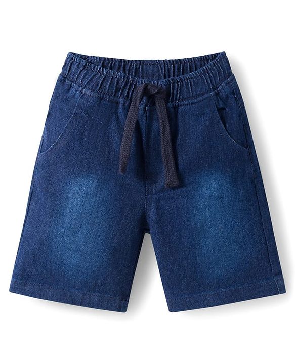 Babyhug Cotton Knit Half Sleeves Shirt with Stamp Print & Denim Shorts Set -  Blue