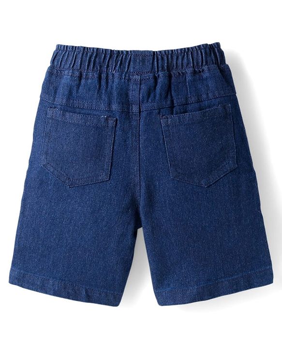 Babyhug Cotton Knit Half Sleeves Shirt with Stamp Print & Denim Shorts Set -  Blue