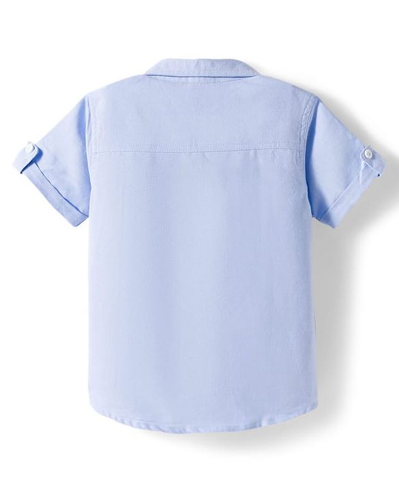 Babyhug Cotton Knit Half Sleeves Shirt with Stamp Print & Denim Shorts Set -  Blue