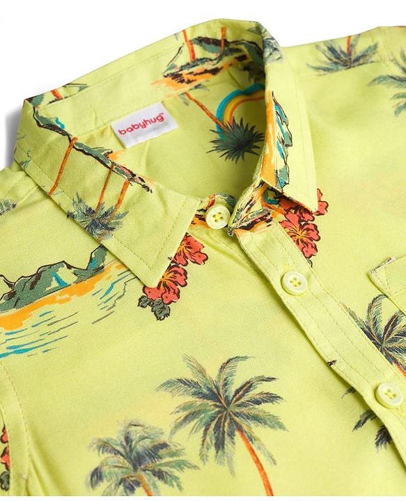 Babyhug Rayon Woven Half Sleeves Palm Tree Printed Shirt & Shorts Set - Light Green