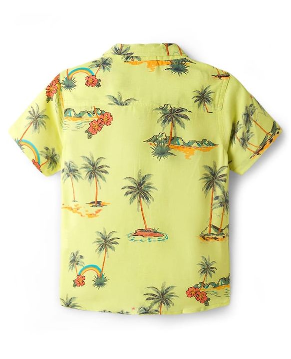 Babyhug Rayon Woven Half Sleeves Palm Tree Printed Shirt & Shorts Set - Light Green