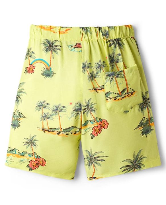 Babyhug Rayon Woven Half Sleeves Palm Tree Printed Shirt & Shorts Set - Light Green