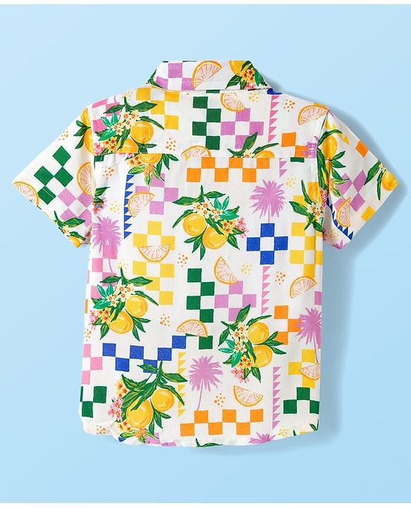 Babyhug Rayon Woven Half Sleeves Shirt & Shorts Co-ord Set With Tropical Print - White