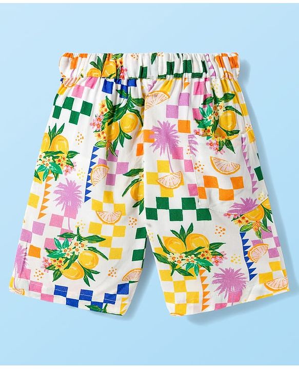 Babyhug Rayon Woven Half Sleeves Shirt & Shorts Co-ord Set With Tropical Print - White