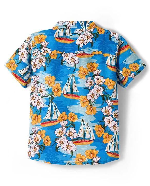 Babyhug Rayon Woven Half Sleeves Floral Printed Shirt & Shorts Set - Blue