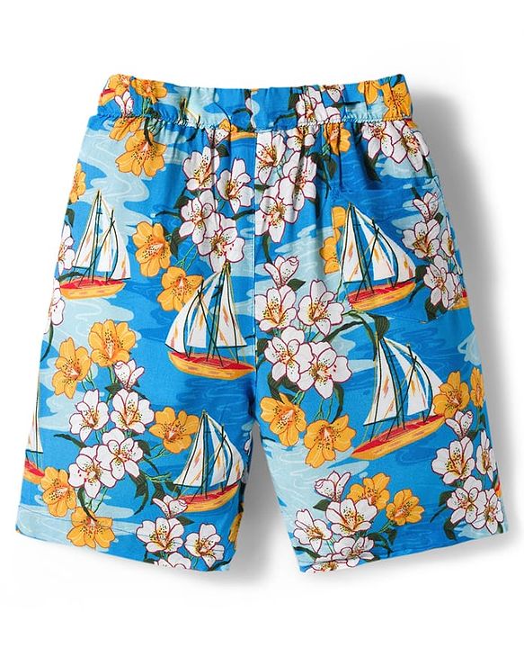Babyhug Rayon Woven Half Sleeves Floral Printed Shirt & Shorts Set - Blue
