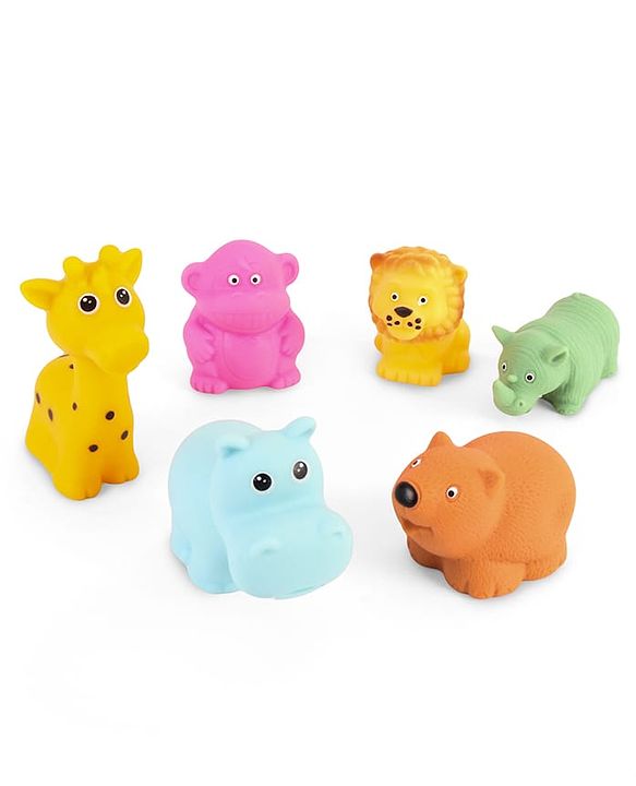 Babyhug Squeeze Bath Toy - Pack Of 6| Jungle Adventure Set With Giraffe, Hippo, Rhino, Bear, Monkey & Lion Characters| Perfect Gifting Toy| Non Toxic| BIS Certified