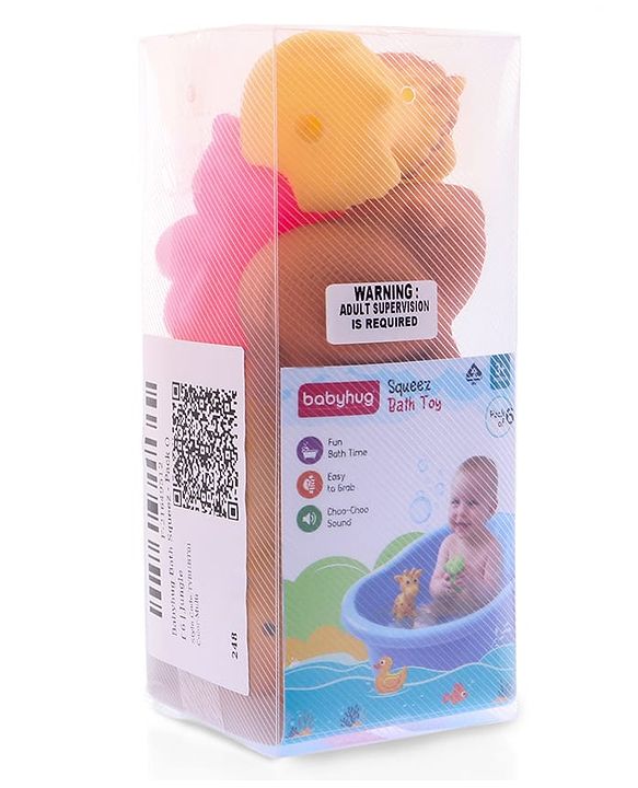 Babyhug Squeeze Bath Toy - Pack Of 6| Jungle Adventure Set With Giraffe, Hippo, Rhino, Bear, Monkey & Lion Characters| Perfect Gifting Toy| Non Toxic| BIS Certified