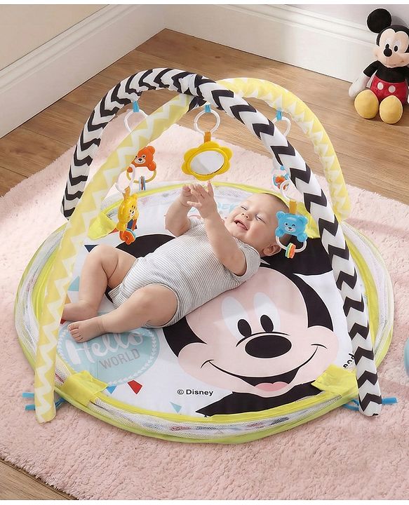 Babyhug Disney Baby 3-in-1 Play Gym with Ball Pit, Hanging Toys & Mickey Storage Pocket| 30 Colorful Balls| Flexible Arches| Foldable Mesh Arena| Sensory & Motor Skill Development| BIS Certified