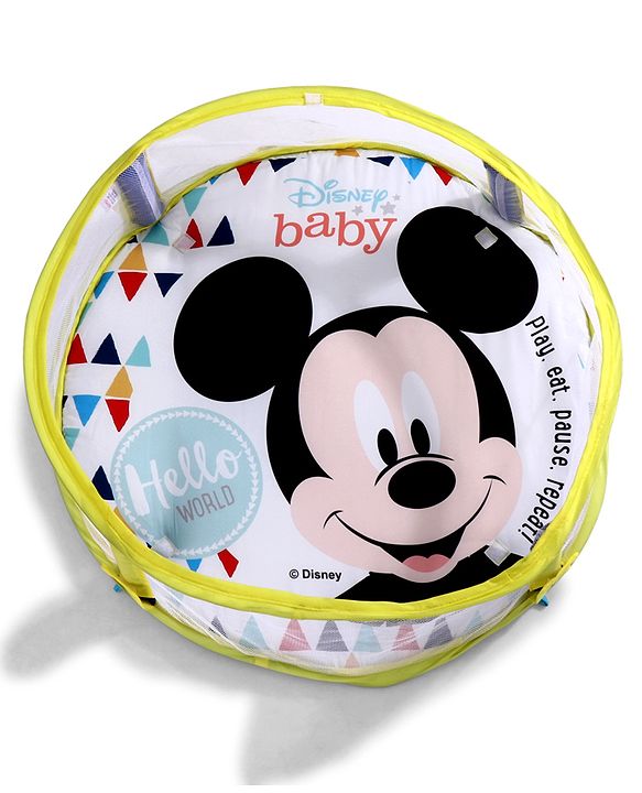 Babyhug Disney Baby 3-in-1 Play Gym with Ball Pit, Hanging Toys & Mickey Storage Pocket| 30 Colorful Balls| Flexible Arches| Foldable Mesh Arena| Sensory & Motor Skill Development| BIS Certified