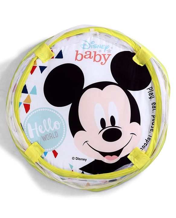 Babyhug Disney Baby 3-in-1 Play Gym with Ball Pit, Hanging Toys & Mickey Storage Pocket| 30 Colorful Balls| Flexible Arches| Foldable Mesh Arena| Sensory & Motor Skill Development| BIS Certified