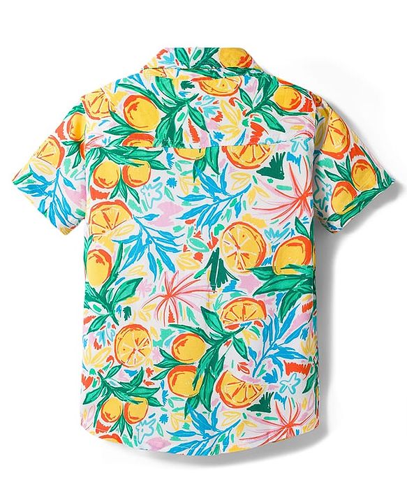 Babyhug Rayon Woven Half Sleeves Shirt & Denim Shorts Set With Tropical Print - Multicolor