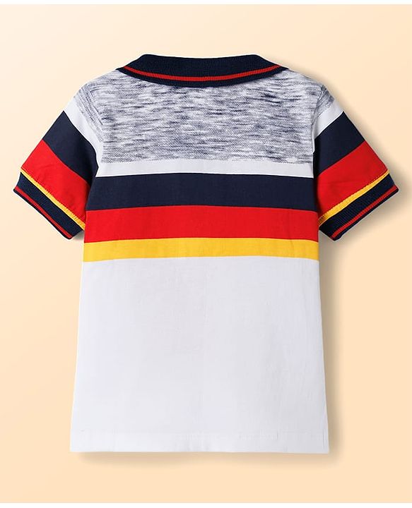 Babyhug Single Jersey Knit Half Sleeves Cut & Sew Polo T-Shirt & Denim Shorts Set with Nautical Theme Embroidery - Blue