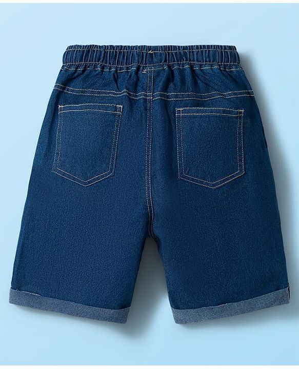Babyhug Single Jersey Knit Half Sleeves T-Shirt & Denim Shorts Set with Leaf Print - Navy Blue
