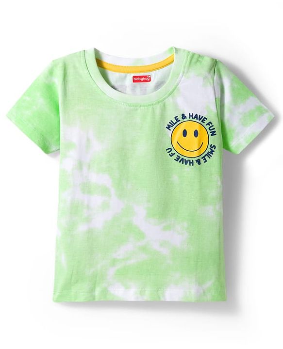 Babyhug Single Jersey Knit Half Sleeves T-Shirt & Shorts Set with Smiley Print - Light Green & Blue