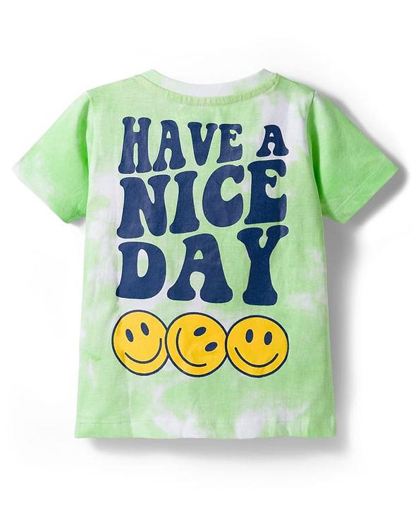 Babyhug Single Jersey Knit Half Sleeves T-Shirt & Shorts Set with Smiley Print - Light Green & Blue