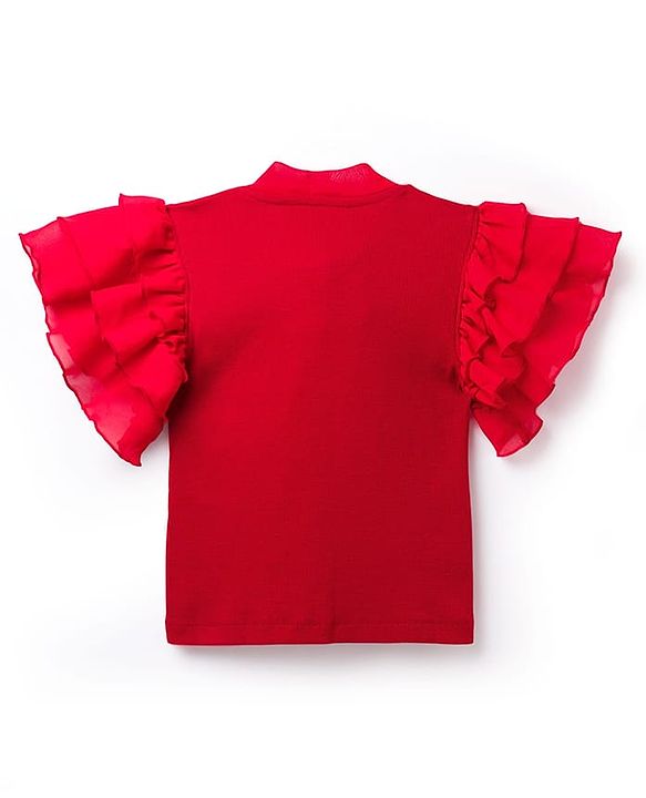 Pine Kids Cotton Lycra Knit Half Sleeves Solid Top - Red