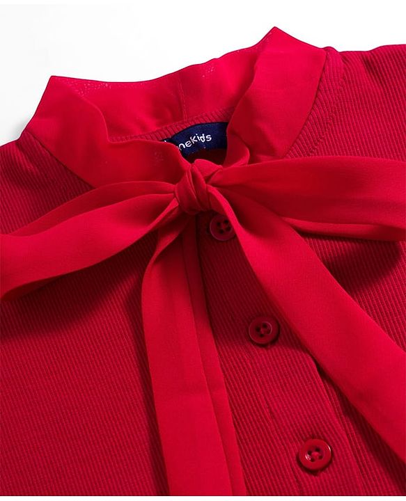 Pine Kids Cotton Lycra Knit Half Sleeves Solid Top - Red