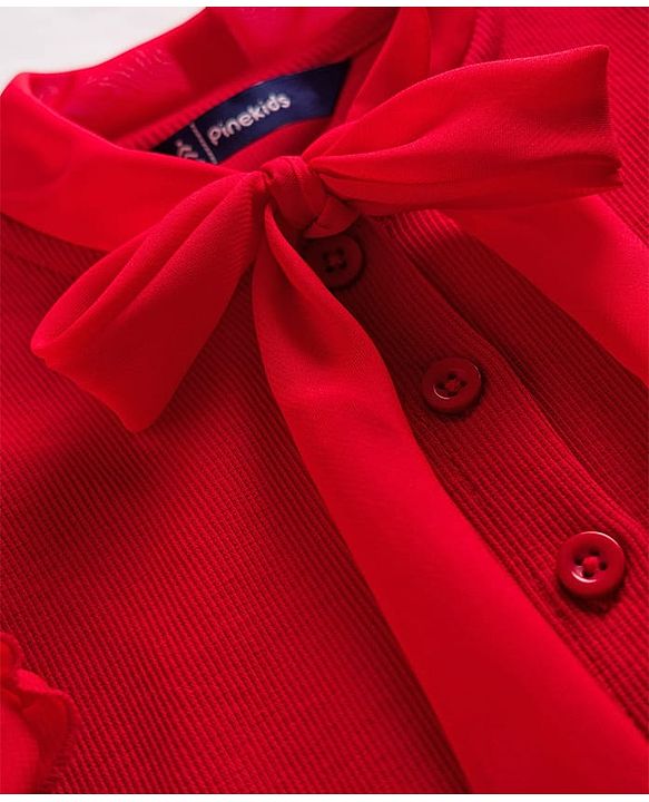 Pine Kids Cotton Lycra Knit Half Sleeves Solid Top - Red