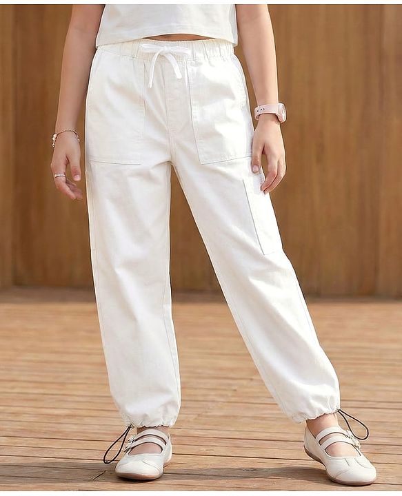 Pine Kids Denim Woven Full Length Solid Colour Jeans with Pockets - White