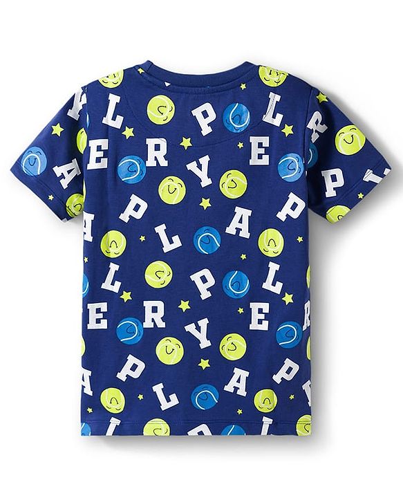 Pine Kids Single Jersey Knit Half Sleeves T-Shirt & Pajama Night Suit With Alphabet Print - Blue