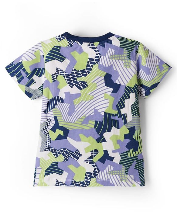 Pine Kids Single Jersey Knit Half Sleeves Co-ords Printed Night Suit - White & Blue