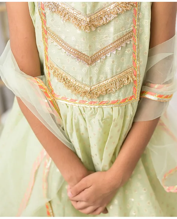 Buy Fairies Forever Chanderi Woven Sleeveless Geometric Embroidered Lace  Embellished Kurti & Pant Set With Dupatta - Light Green for Girls (6-7  Years) Online in India, Shop at FirstCry.com - 21653302