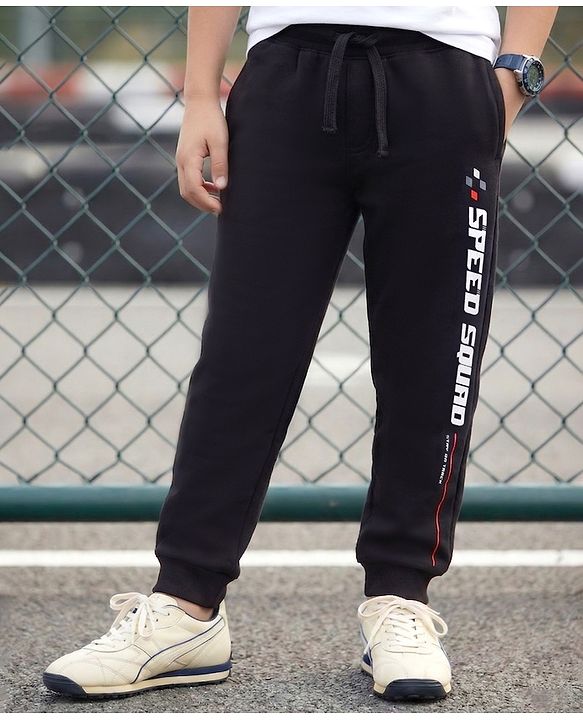 Pine Kids Knit Full Length Lounge Pant with Text Print - Black