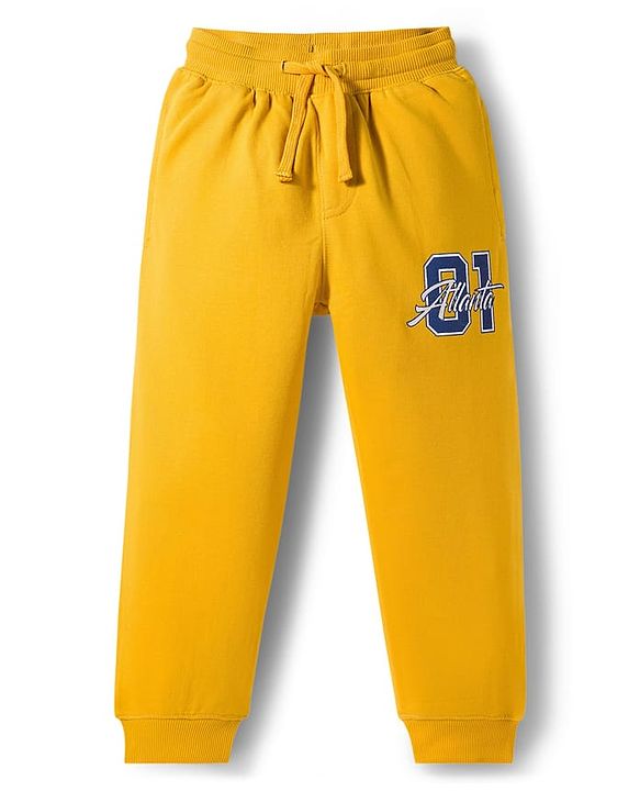 Pine Kids Knit Full Length Lounge Pant with Text Print - Yellow