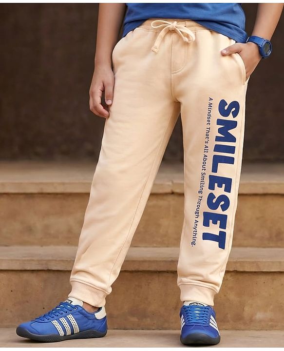 Pine Kids Knit Full Length Lounge Pant With Smile Set Print - Ivory