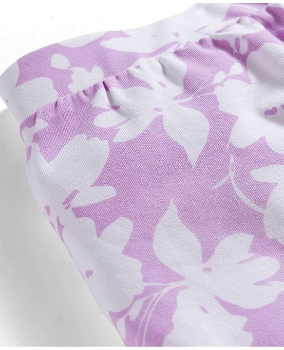 Pine Kids Cotton Lycra Knit Full Length Leggings with Floral Print Pack of 2 - Pink & Lavender