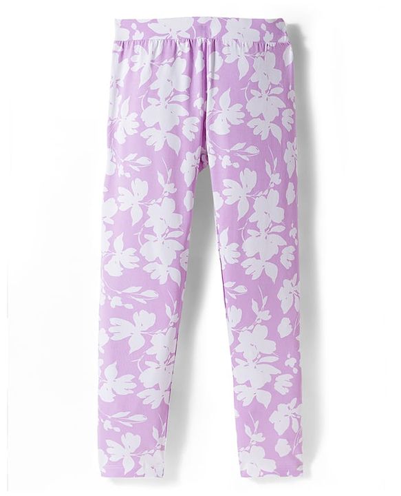Pine Kids Cotton Lycra Knit Full Length Leggings with Floral Print Pack of 2 - Pink & Lavender