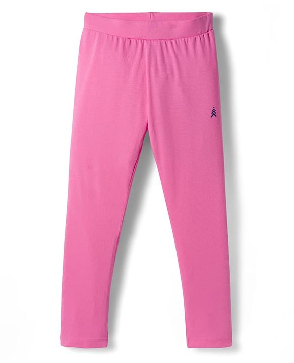 Pine Kids Cotton Lycra Knit Full Length Leggings With Heart Print Pack Of 2 - Pink & Black