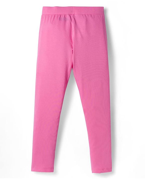 Pine Kids Cotton Lycra Knit Full Length Leggings With Heart Print Pack Of 2 - Pink & Black