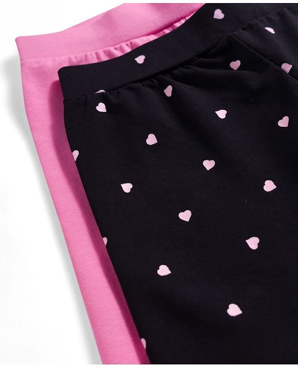 Pine Kids Cotton Lycra Knit Full Length Leggings With Heart Print Pack Of 2 - Pink & Black