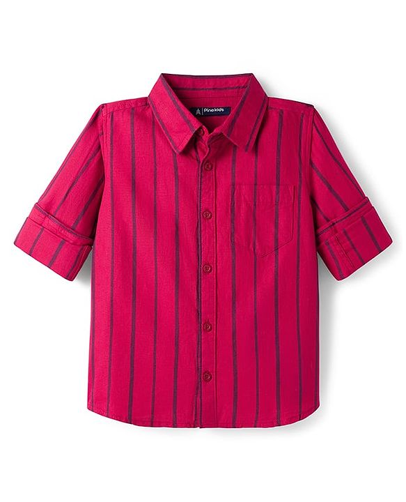 Pine Kids 100% Cotton Woven Full Sleeves Striped Shirt - Red